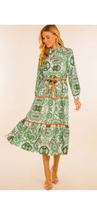 Kelly Green Printed Dress With Matching Belt - The Look By Lucy