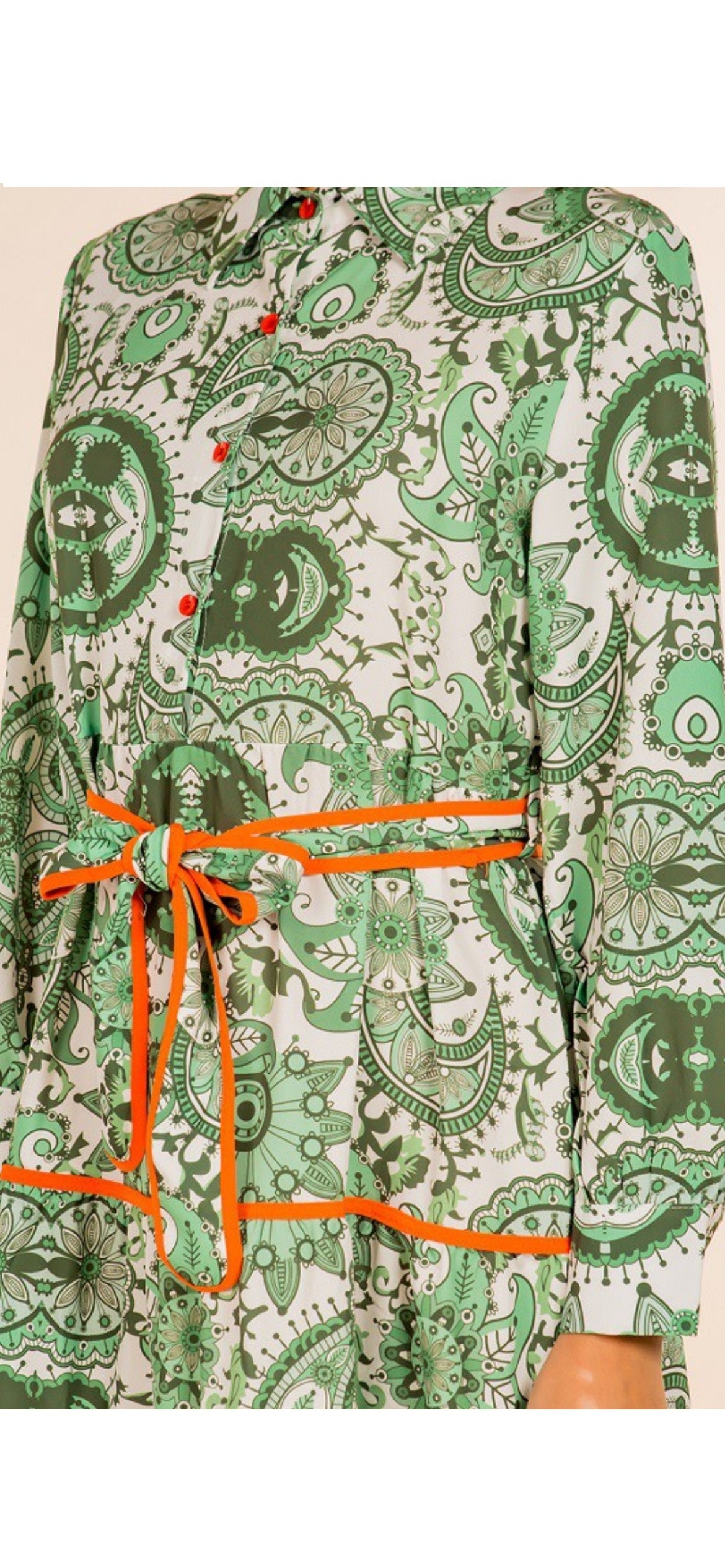 Kelly Green Printed Dress With Matching Belt - The Look By Lucy
