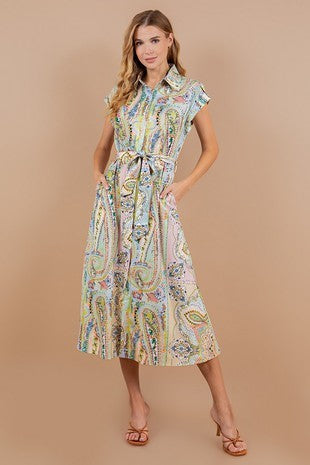 Payton Multi Color Paisley Printed Short Sleeve Dress - The Look By Lucy