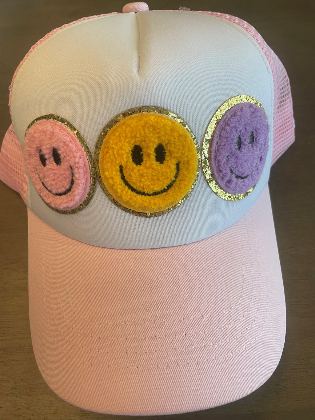 Pink Smiley Face Sparkle Trucker Hat - The Look By Lucy