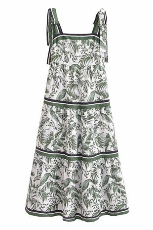 Addison Green Tropical Print Dress With Tie Straps - The Look By Lucy