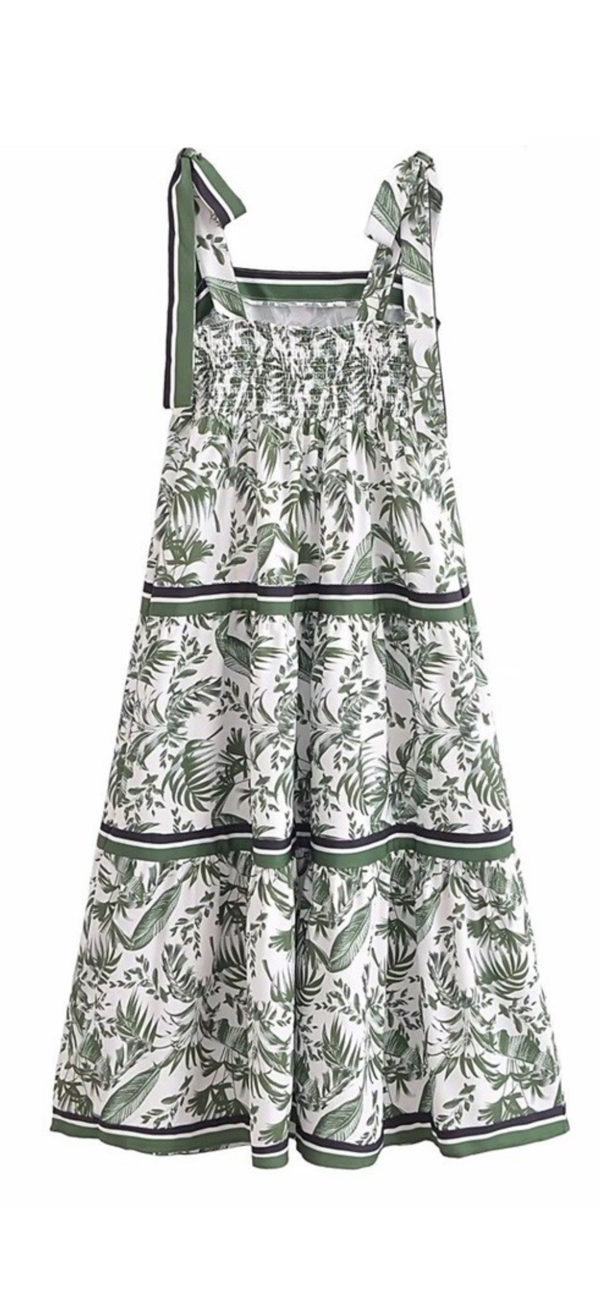 Addison Green Tropical Print Dress With Tie Straps - The Look By Lucy