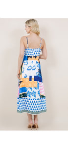 Amelia Blue Printed Dress With Back Zipper And Adjustable Straps - The Look By Lucy