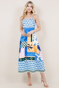 Amelia Blue Printed Dress With Back Zipper And Adjustable Straps