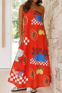 Andie Red Fruit Print Strapless Dress - The Look By Lucy