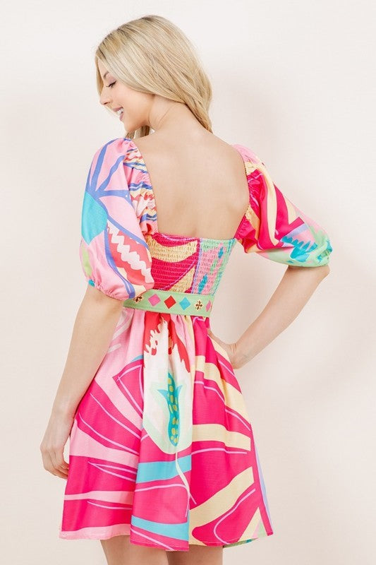 Anna Pink Printed Dress With Belt
