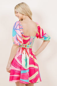 Anna Pink Printed Dress With Belt