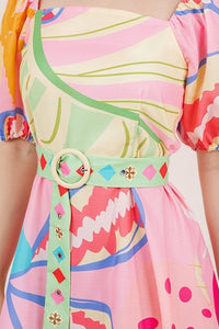 Anna Pink Printed Dress With Belt