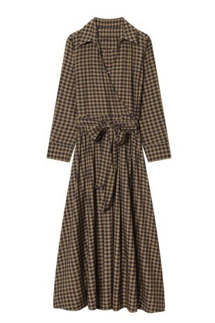 Annie Caramel Brown Plaid Dress with Pockets