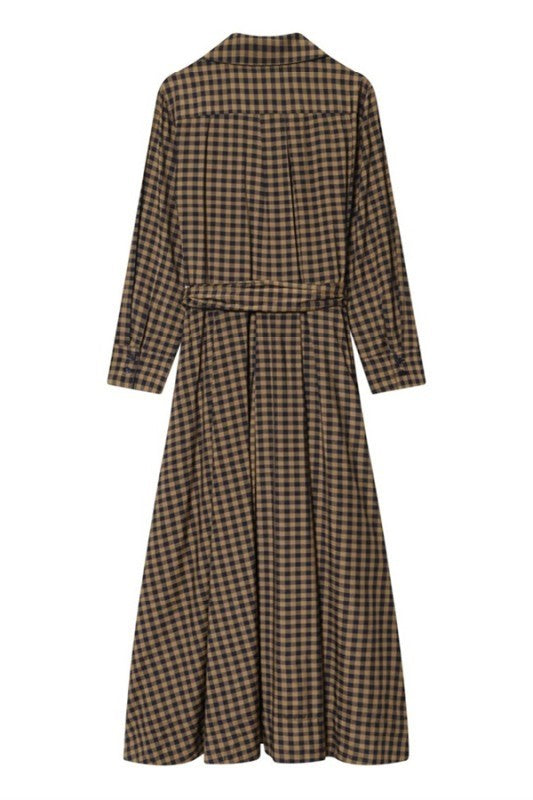 Annie Caramel Brown Plaid Dress with Pockets