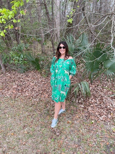 Augusta Green Jungle Block Print All Cotton Dress With Pockets