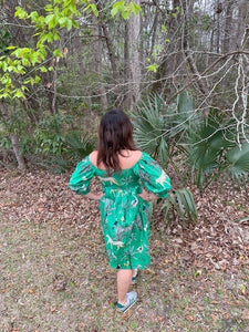 Augusta Green Jungle Block Print All Cotton Dress With Pockets