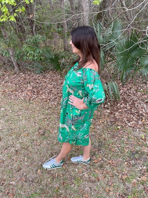 Augusta Green Jungle Block Print All Cotton Dress With Pockets
