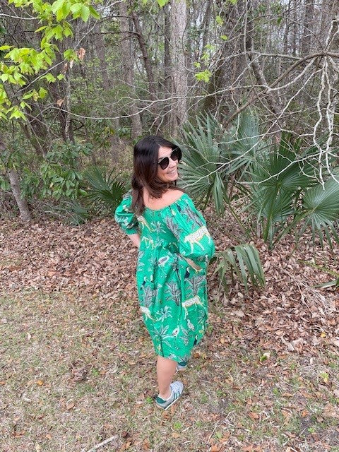 Augusta Green Jungle Block Print All Cotton Dress With Pockets