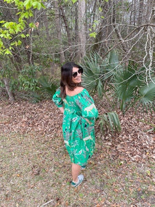 Augusta Green Jungle Block Print All Cotton Dress With Pockets