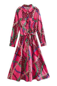 Betsy Pink Leopard and Chain Print Belted Dress - The Look By Lucy