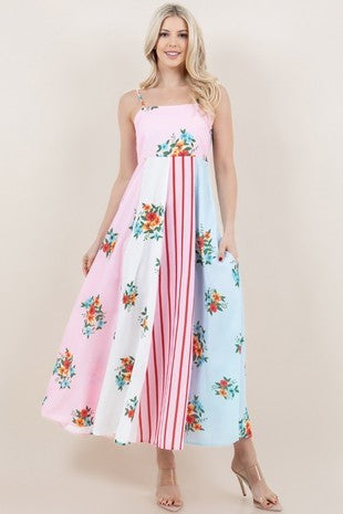 Blake Patchwork Maxi Dress with Smocked Back and Pockets - The Look By Lucy