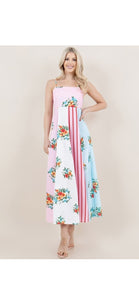 Blake Patchwork Maxi Dress with Smocked Back and Pockets - The Look By Lucy