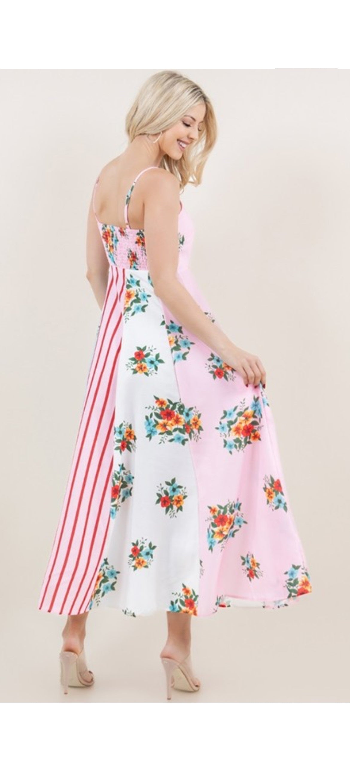 Blake Patchwork Maxi Dress with Smocked Back and Pockets - The Look By Lucy