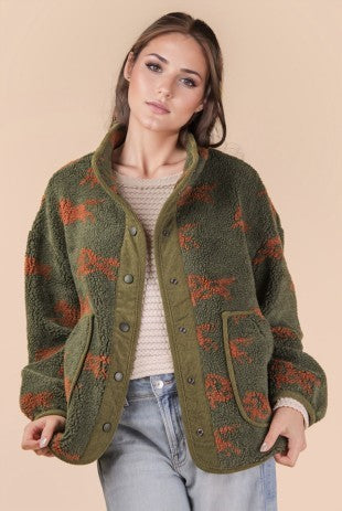 Boulder Olive Green Horse Print Sherpa