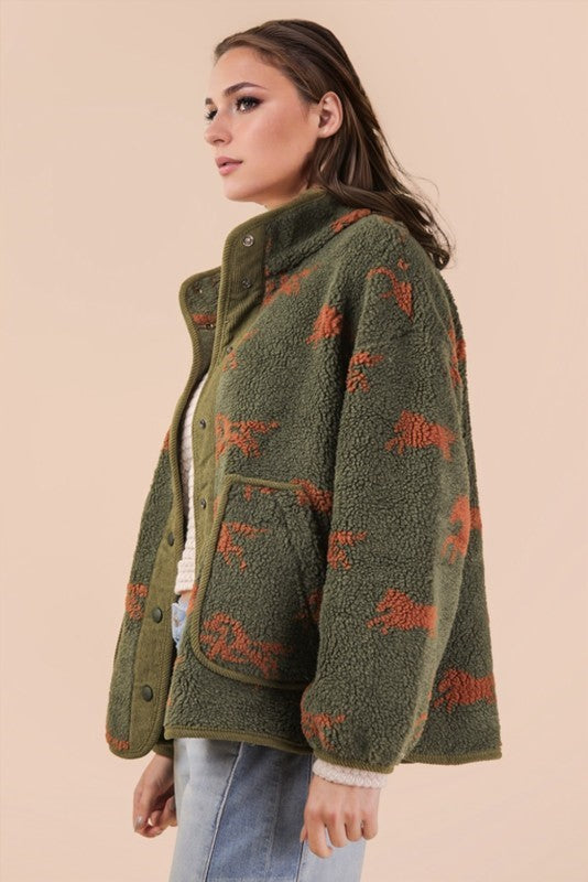 Boulder Olive Green Horse Print Sherpa