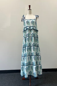 Camila Blue Floral Print Shoulder Tie Dress