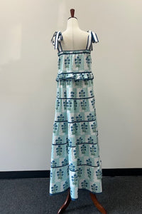 Camila Blue Floral Print Shoulder Tie Dress