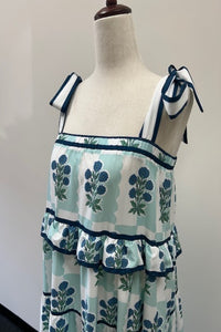Camila Blue Floral Print Shoulder Tie Dress