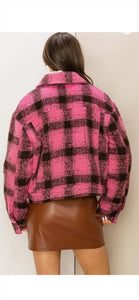 Cher Pink Plaid Fuzzy Shacket - The Look By Lucy