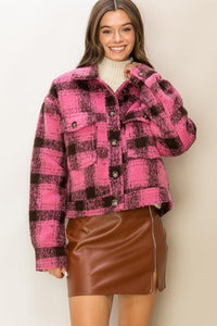 Cher Pink Plaid Fuzzy Shacket - The Look By Lucy