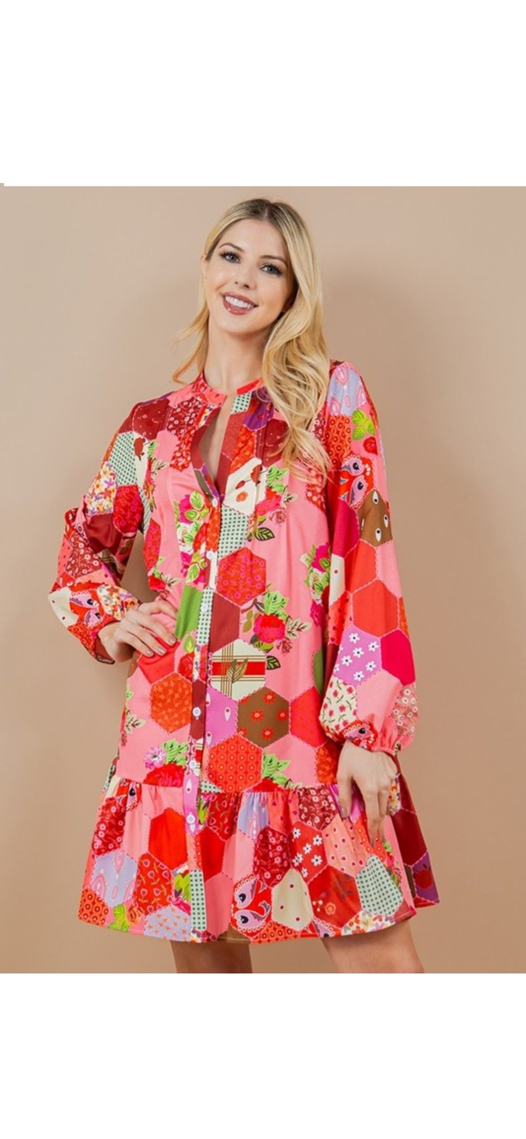 Christina Pink Floral Long Sleeve Dress - The Look By Lucy