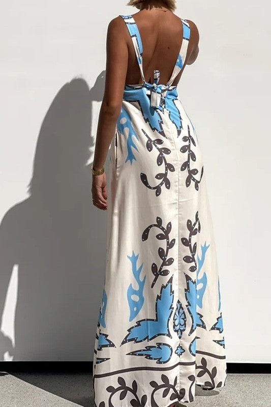 Cindy White/Blue/Brown Multi Print Dress