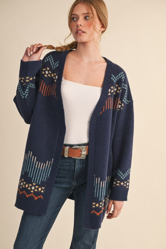 Colorado Navy Western Graphic Sweater Cardigan