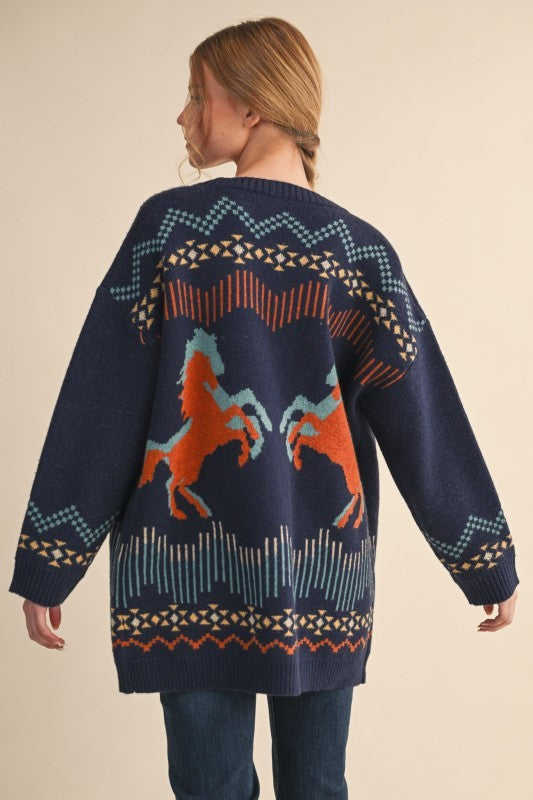 Colorado Navy Western Graphic Sweater Cardigan