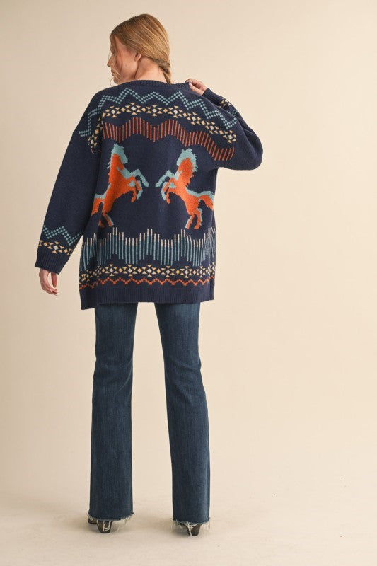 Colorado Navy Western Graphic Sweater Cardigan