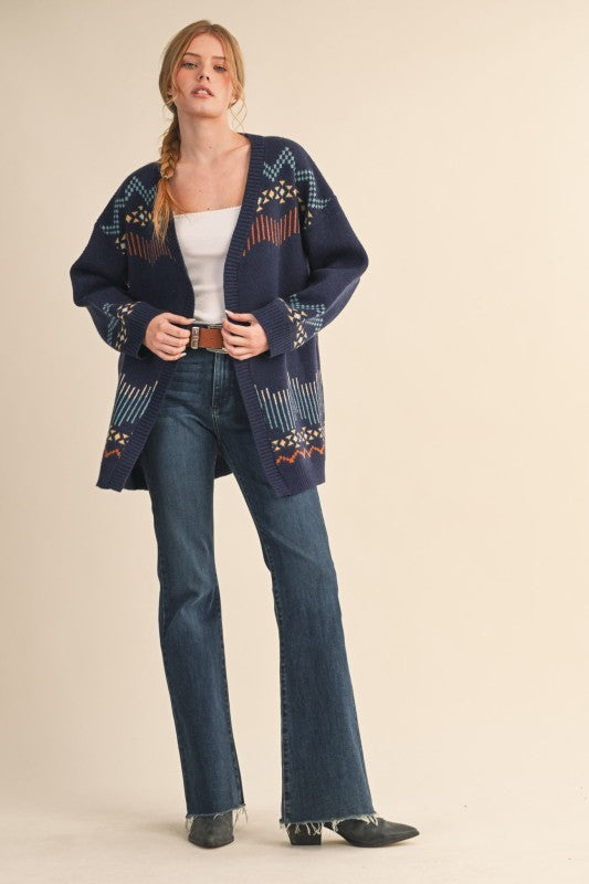 Colorado Navy Western Graphic Sweater Cardigan