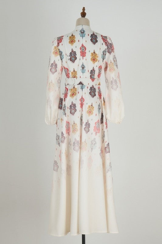 Diana Multi Print Dress With Decorative Buttons - The Look By Lucy