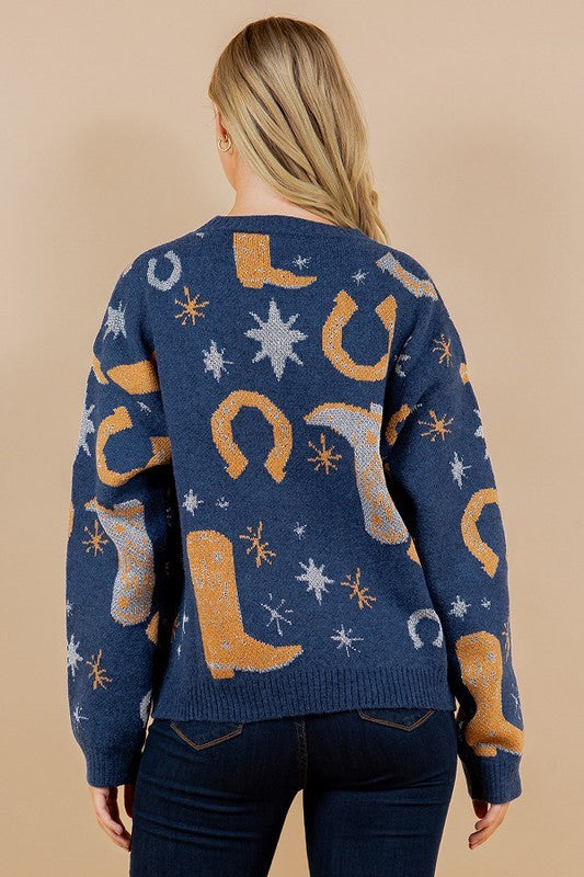 Dolly Blue Cowboy Sweater