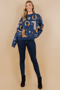 Dolly Blue Cowboy Sweater