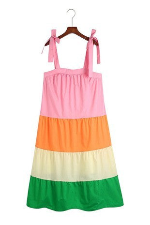 Ellie Multi Color Block Dress With Tie Straps - The Look By Lucy