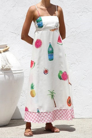 Florence White Graphic Print Dress With Pockets - The Look By Lucy