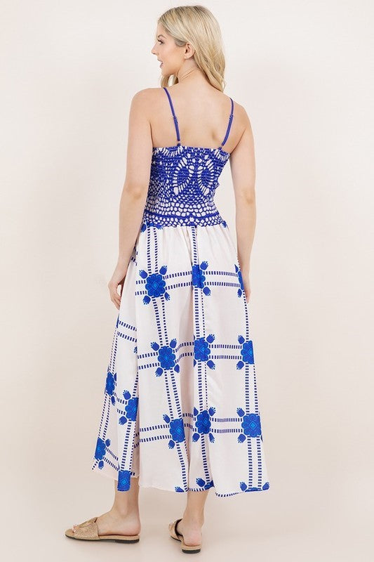Gloria Blue Lace Print Dress