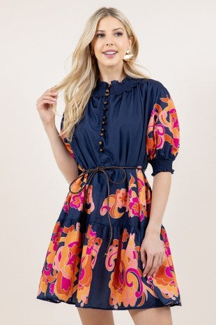 Gracie Navy Floral Print Dress - The Look By Lucy