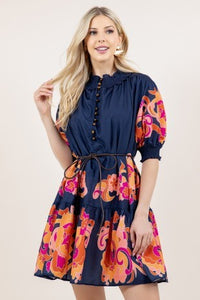 Gracie Navy Floral Print Dress - The Look By Lucy