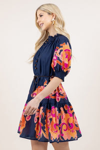 Gracie Navy Floral Print Dress - The Look By Lucy