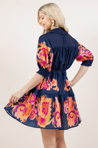Gracie Navy Floral Print Dress - The Look By Lucy