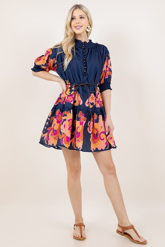 Gracie Navy Floral Print Dress - The Look By Lucy