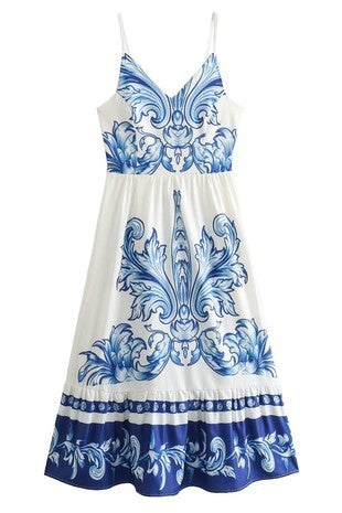 Isabella Blue Print Dress - The Look By Lucy