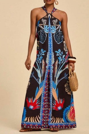 Jeanine Black Printed Halter Jumpsuit - The Look By Lucy