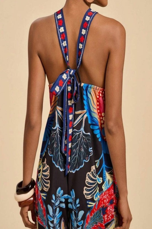 Jeanine Black Printed Halter Jumpsuit - The Look By Lucy